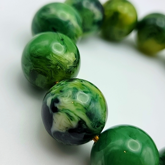 20mm Green Swirl Beeswax Amber Beaded Stretch Bracelet Size 7" Certified Beads - Picture 3 of 10